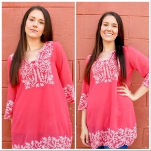 ❌❌ SOLD: Red Blouse with Floral Embroidery